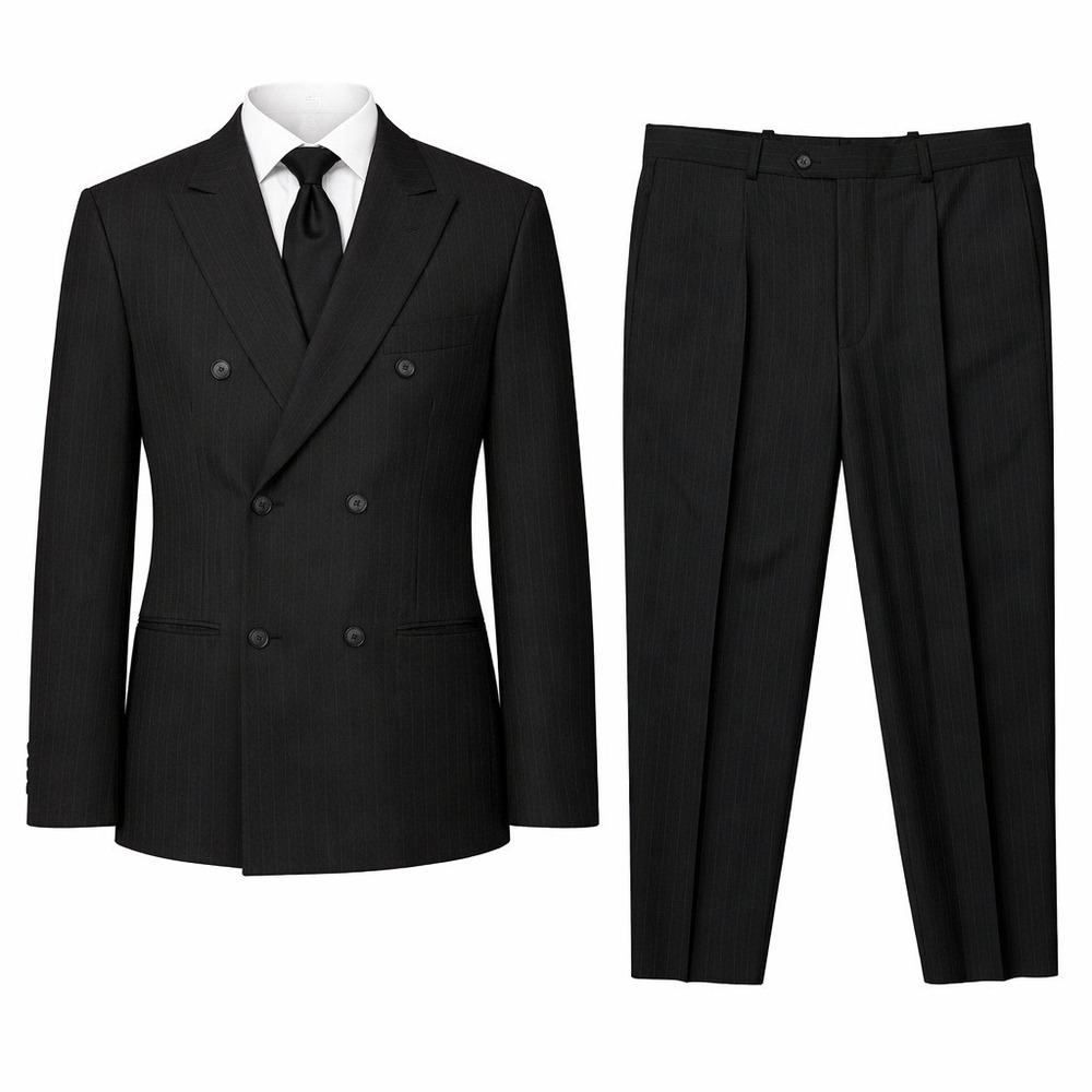 Alfani Suit Mens 42R 32x30 Black Wool Cashmere Double Breasted Pinstripe Suit